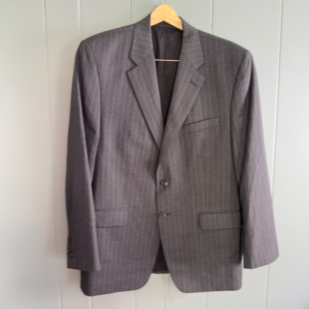Vintage Lauren Ralph Lauren Wool Blazer 44R Gray Pinstripe Union‎ Made Canada